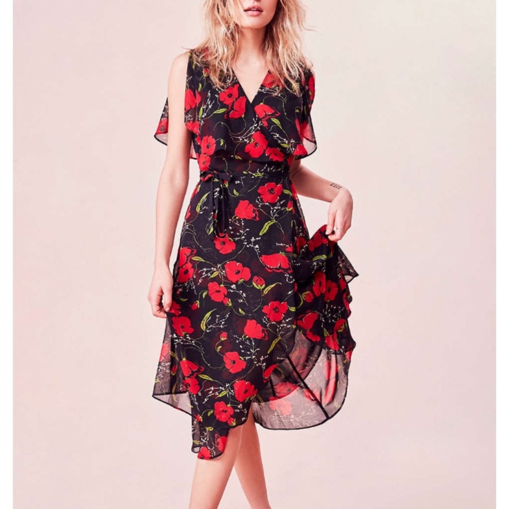 Urban Outfitters Black Floral Wrap Dress, Size XS
